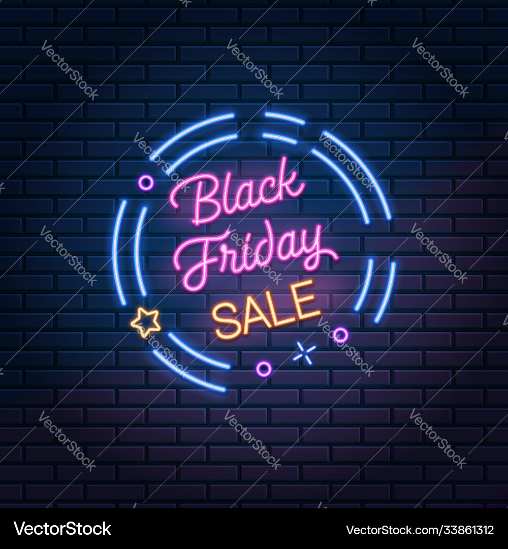 Black friday sale glowing neon sign on dark brick Black friday sale glowing neon sign on dark brick vector image