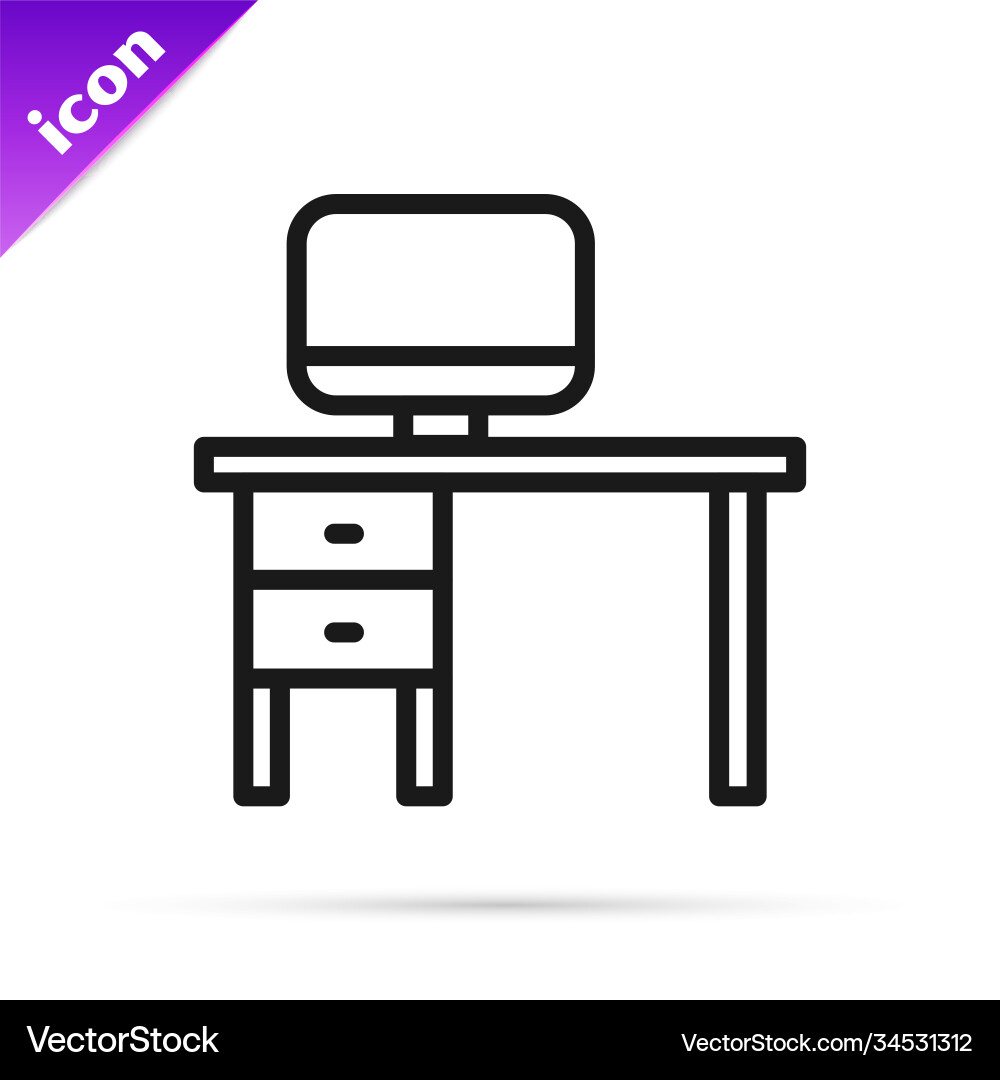 Black line computer monitor and desk icon isolated Black line computer monitor and desk icon isolated vector image