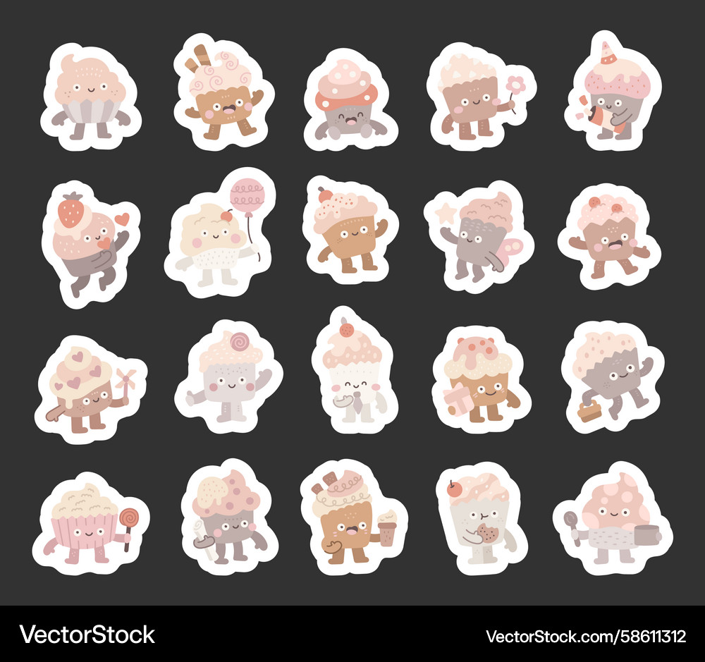 Cupcake character set in scandinavian Cupcake character set in scandinavian Vector Image