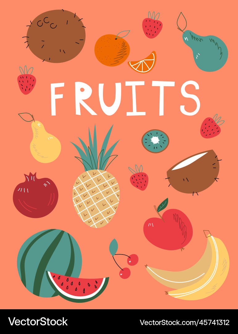 Doodle fruits natural tropical fruit doodles Doodle fruits natural tropical fruit doodles vector image