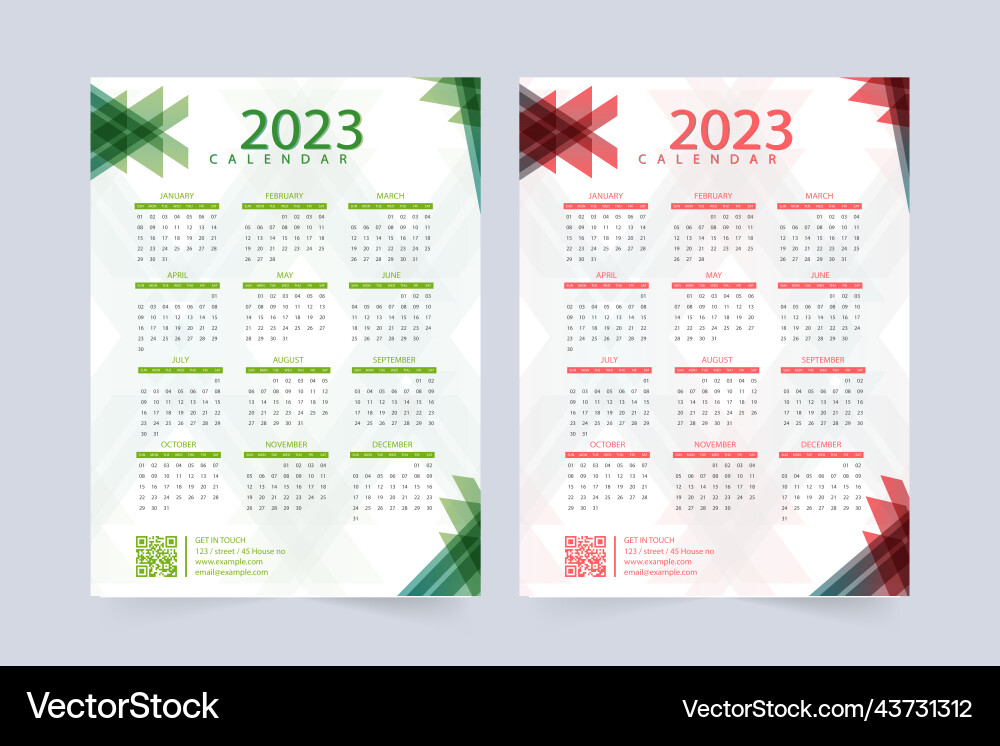 Modern 2023 calendar design with abstract shapes Vector Image