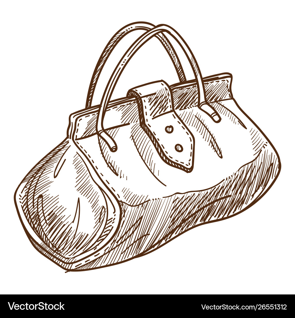 Retro bag or valise isolated object sketch handbag Vector Image