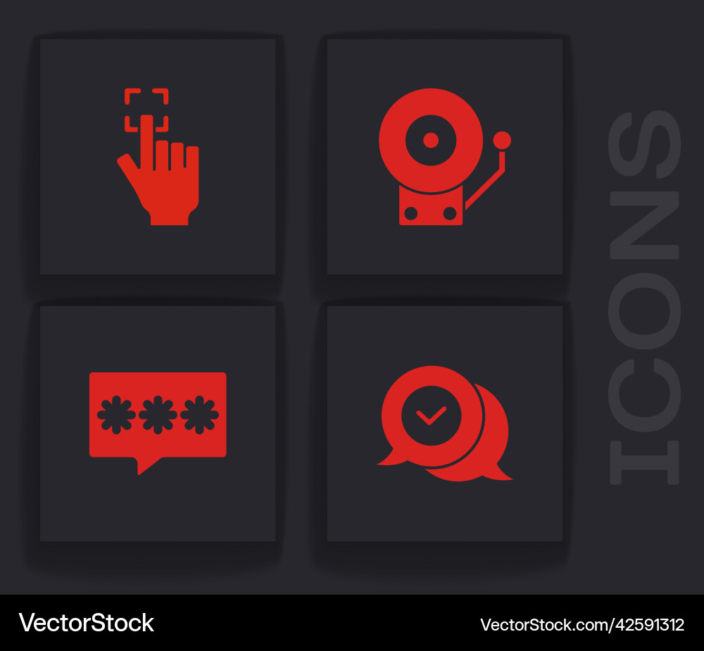 Set check mark in speech bubble fingerprint Set check mark in speech bubble fingerprint vector image