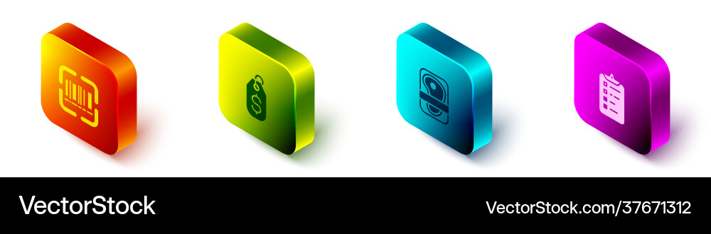 Set isometric scanner scanning bar code price tag Set isometric scanner scanning bar code price tag vector image