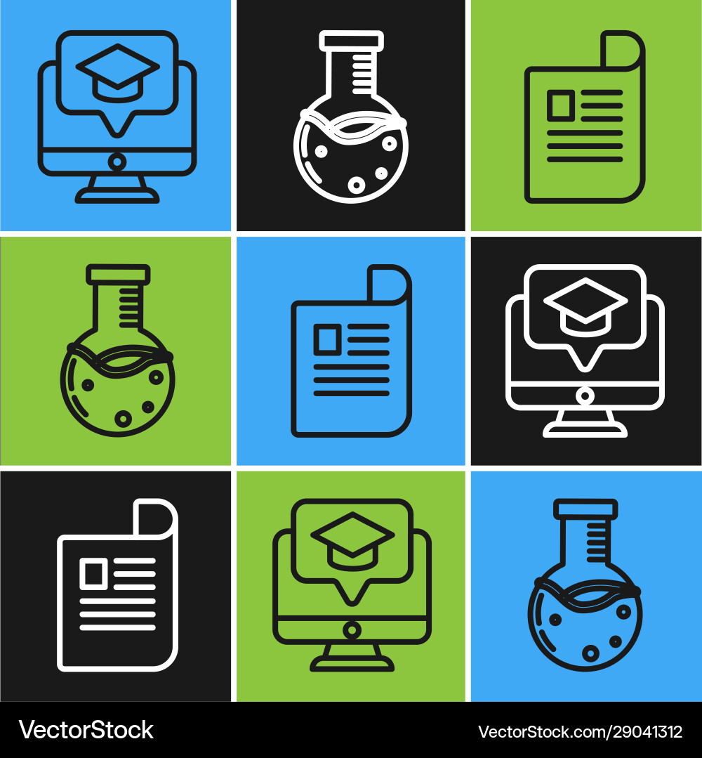 Set line monitor with graduation cap document Set line monitor with graduation cap document vector image