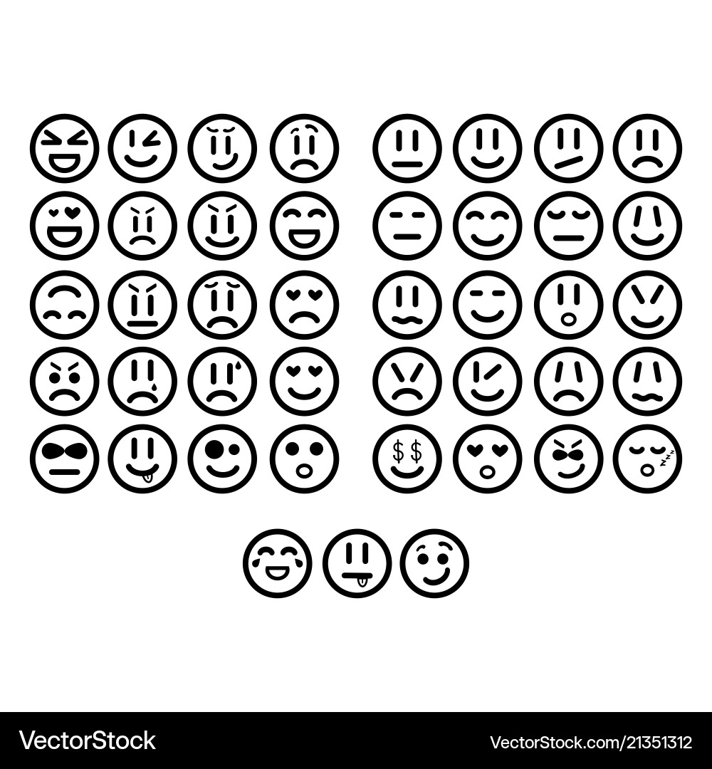 Set of simple linear smiles with the image Vector Image