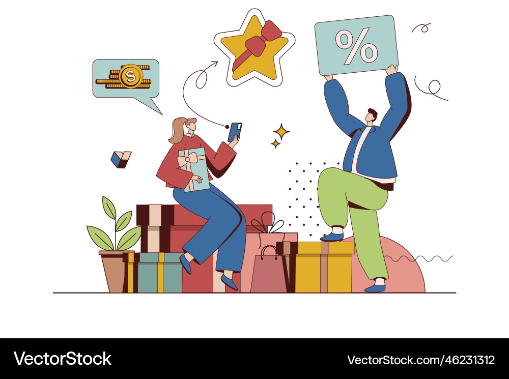 Shop loyalty program concept with character Shop loyalty program concept with character vector image