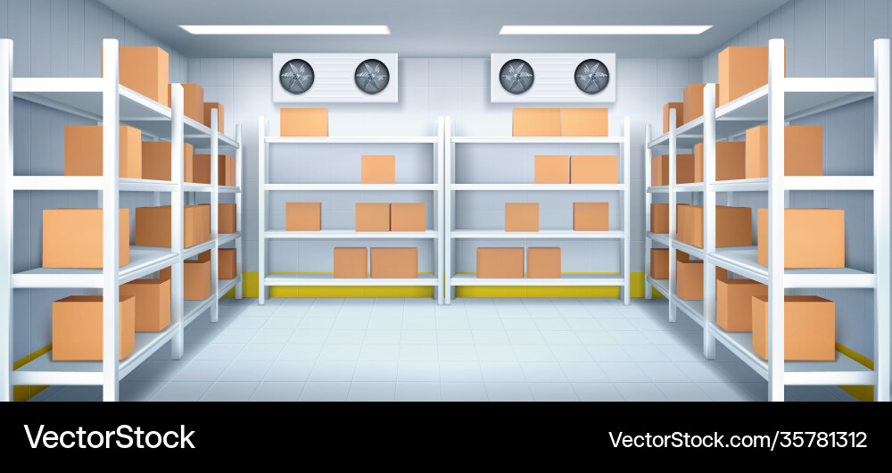 Warehouse interior with carton boxes on racks Warehouse interior with carton boxes on racks vector image