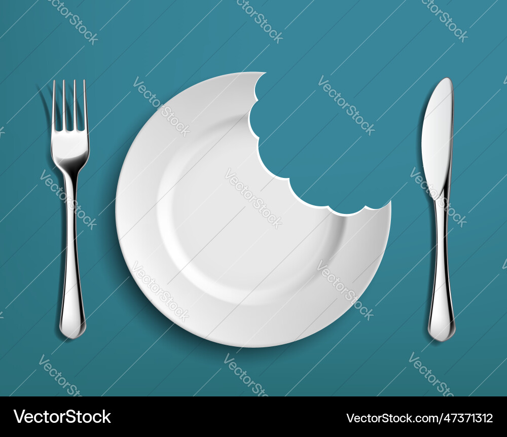 White empty plate with a bitten edge Vector Image