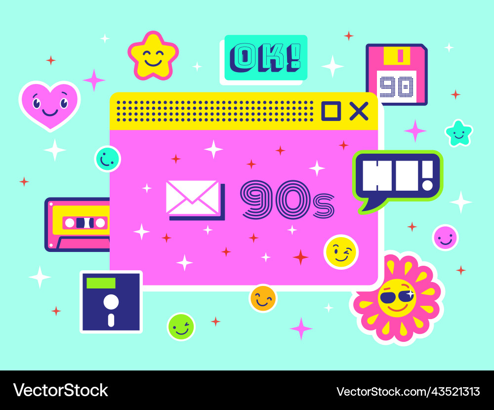Flat 90s background retro internet computer Flat 90s background retro internet computer vector image