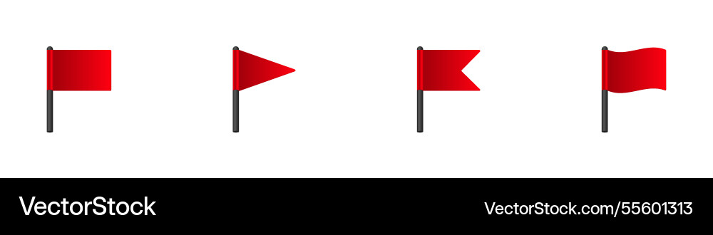 Four red flags on poles in simple vector image