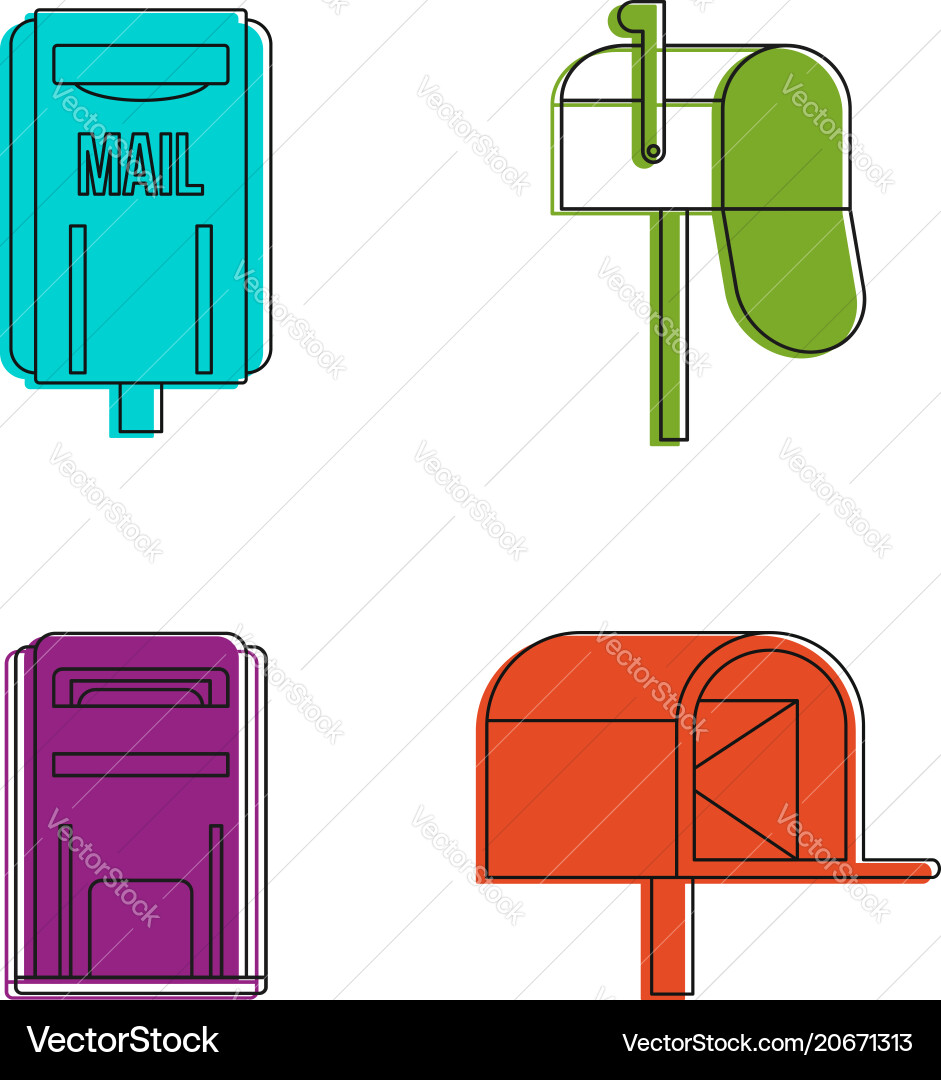 Mail box icon set color outline style Mail box icon set color outline style vector image