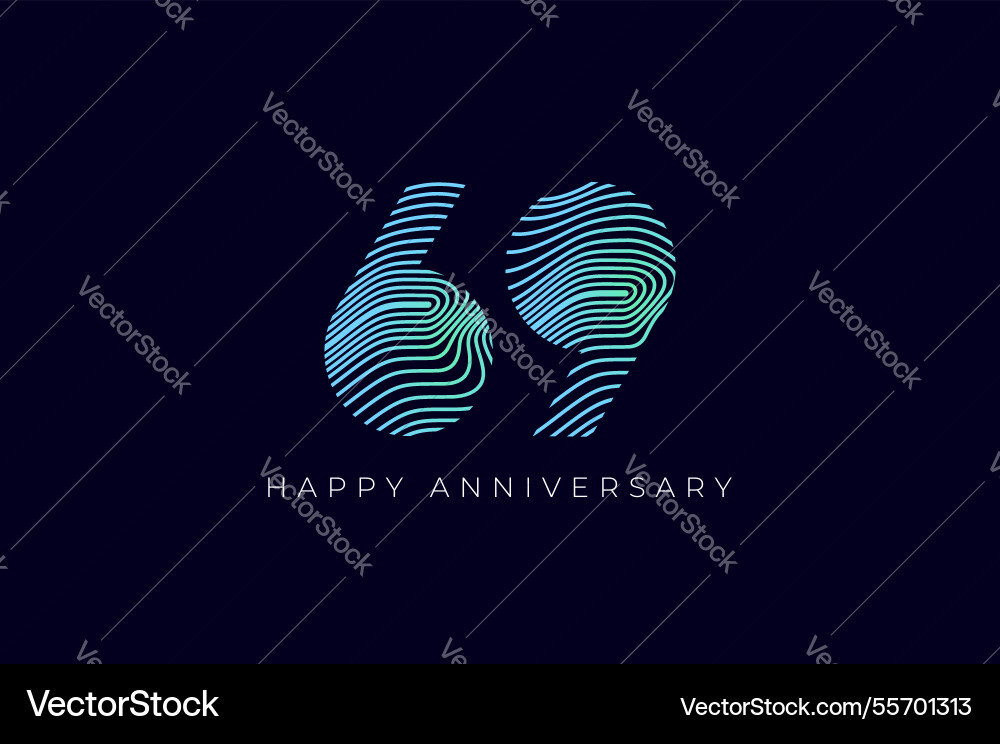 Numeric design with line curve 69th happy vector image