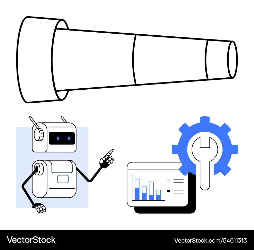 Robotic future ai robot pointing towards a growth Robotic future ai robot pointing towards a growth vector image