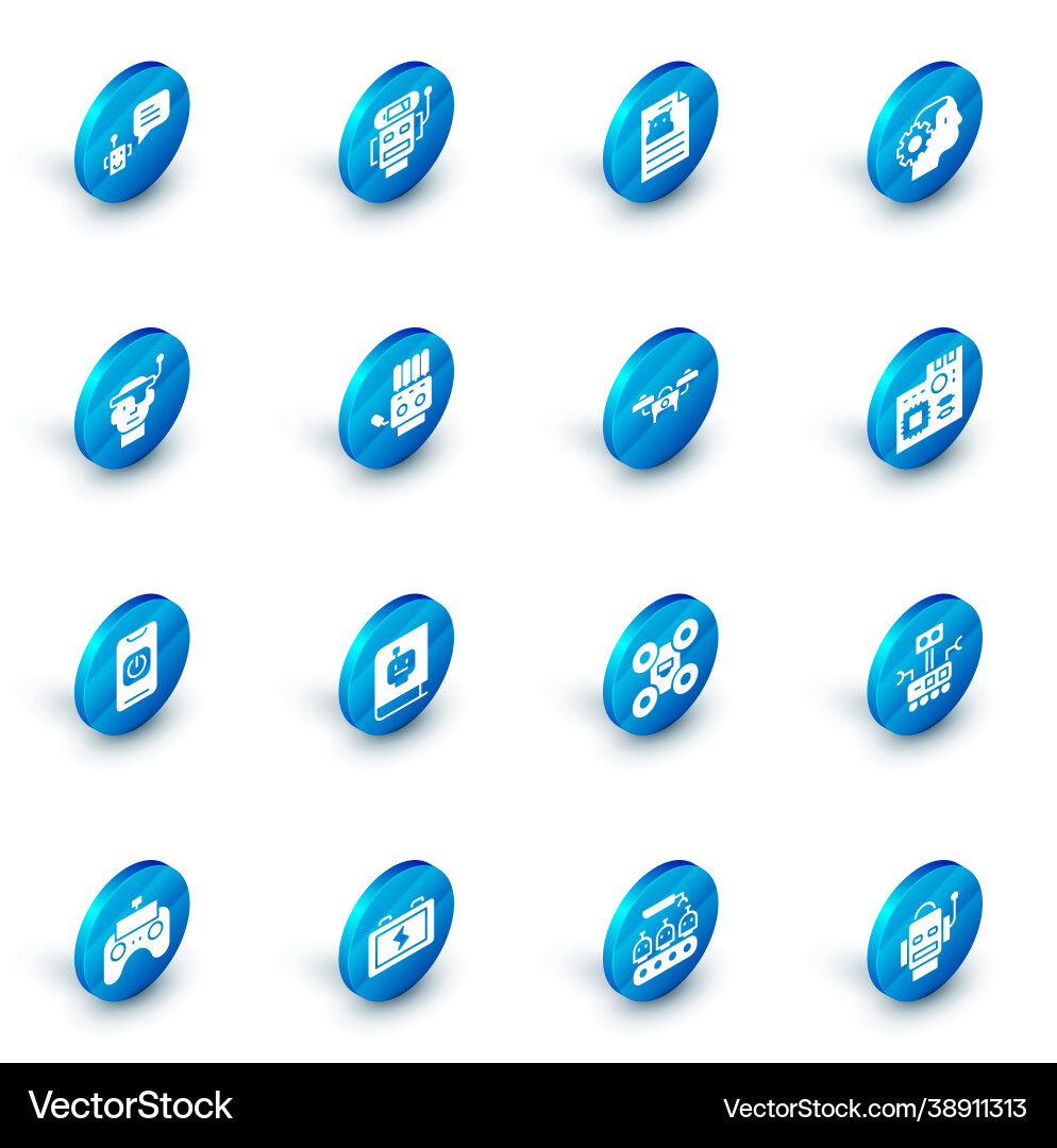 Set robot low battery charge technical Set robot low battery charge technical vector image