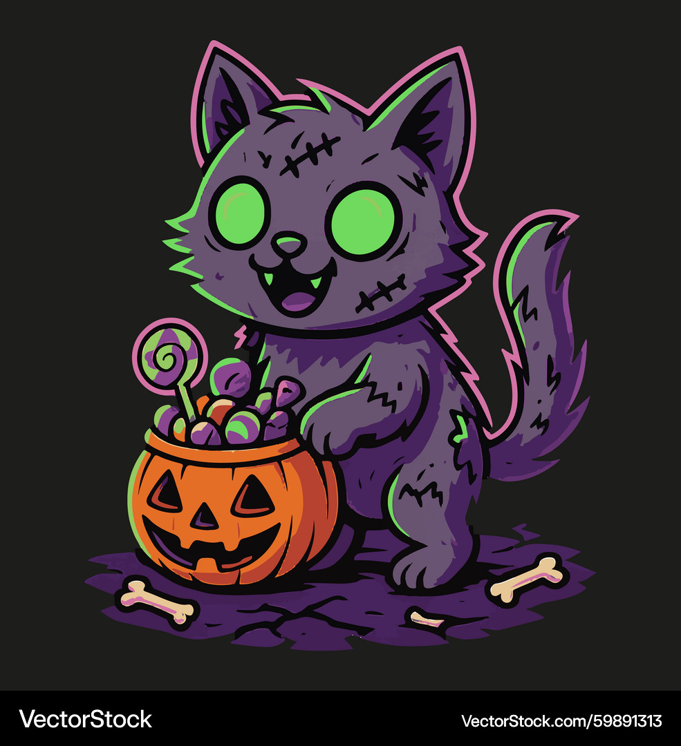 Zombie Cat with Pumpkin Candy Royalty Free Vector Image