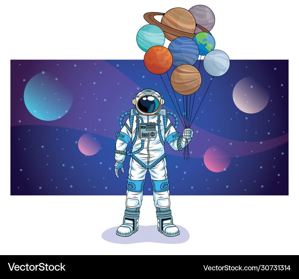 Astronaut with planets in space character Astronaut with planets in space character vector image