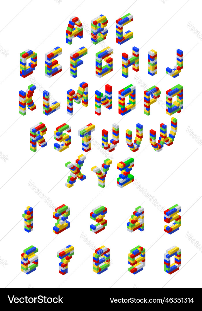 Colored alphabet in isometry with numbers Colored alphabet in isometry with numbers vector image