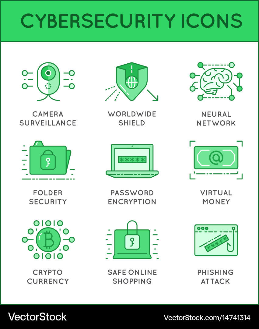 Cyber Security Line Icons Set Vector Image