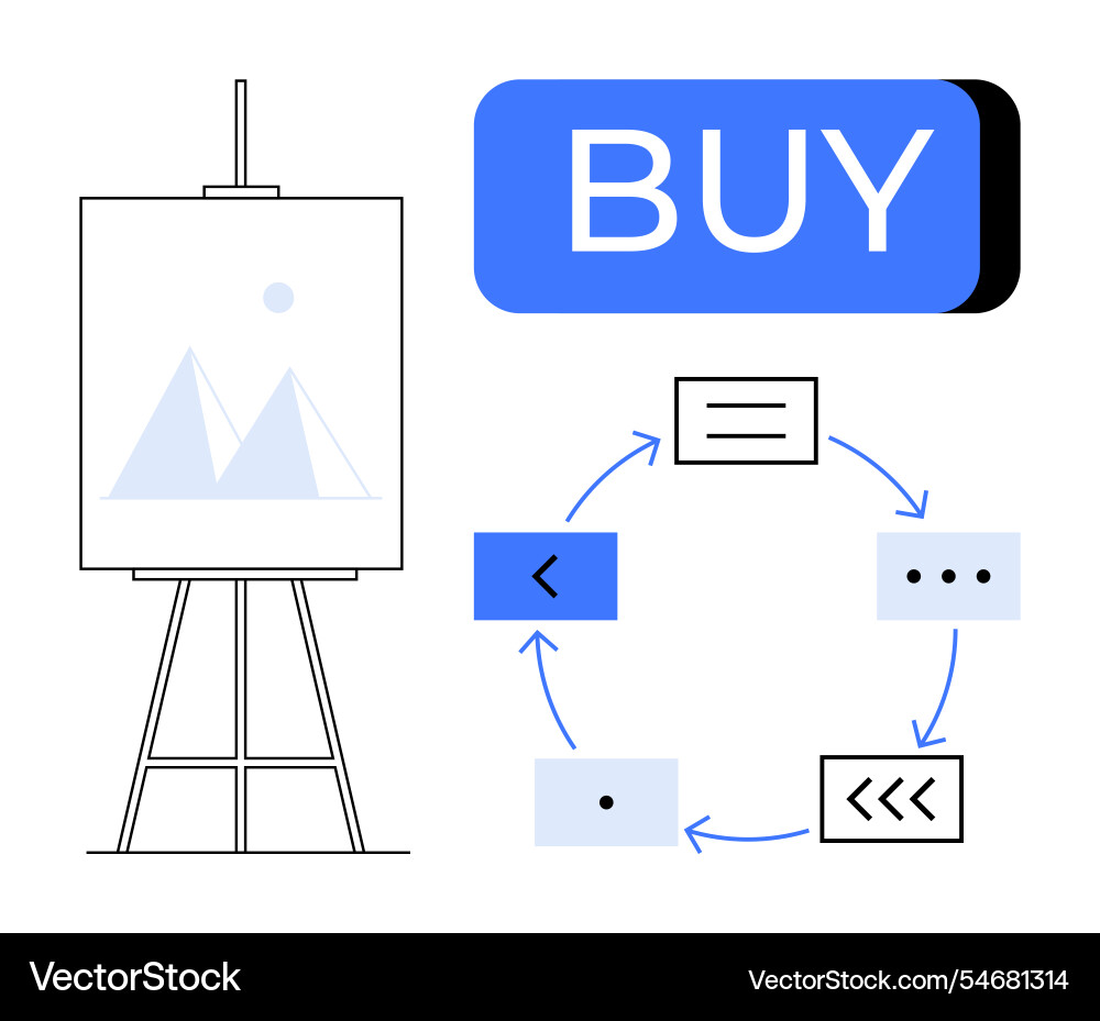 Digital purchase button with flowchart and easel Digital purchase button with flowchart and easel vector image