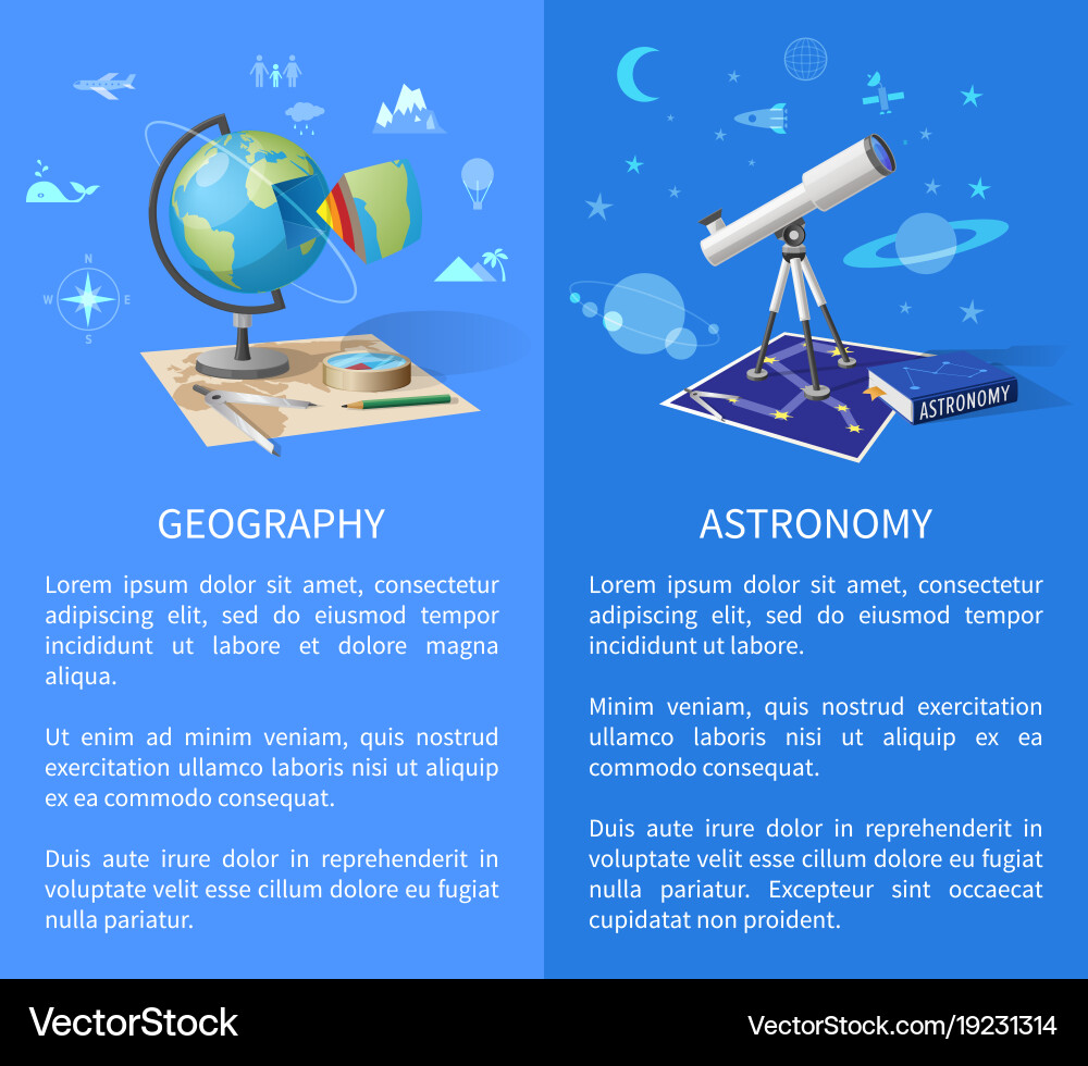 Geography and astronomy classes informative page Vector Image