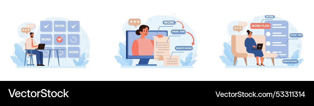 Hybrid work set characters with a flexible vector image