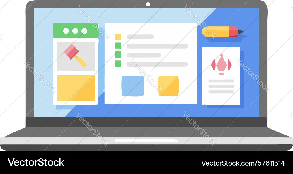 Laptop displaying user interface elements design vector image