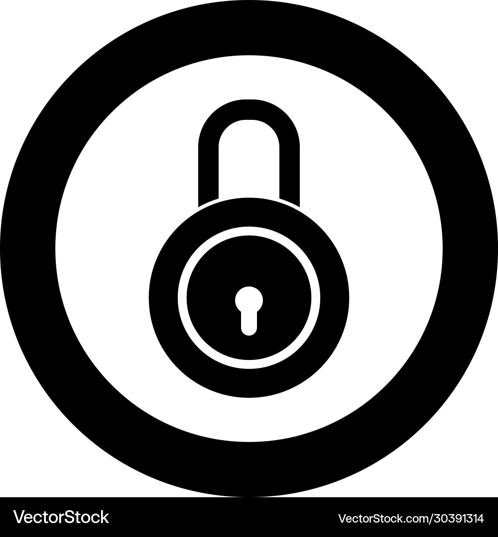 Lock padlock icon in circle round black color Vector Image