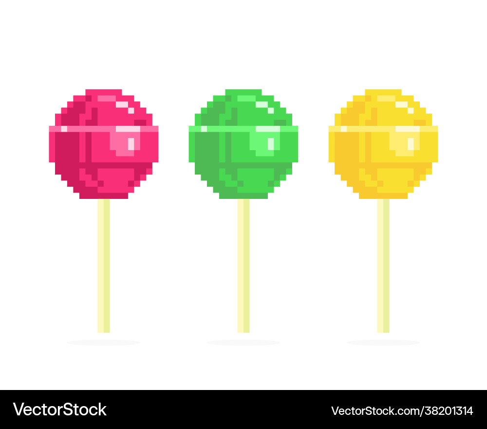 Pixel lollipop image for 8 bit game assets Pixel lollipop image for 8 bit game assets Vector Image