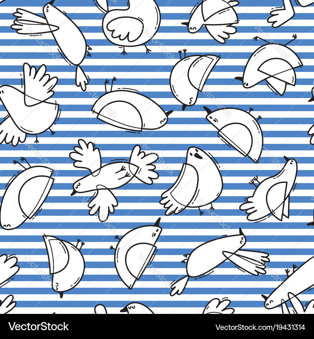 Seamless pattern with abstract birds on striped vector image