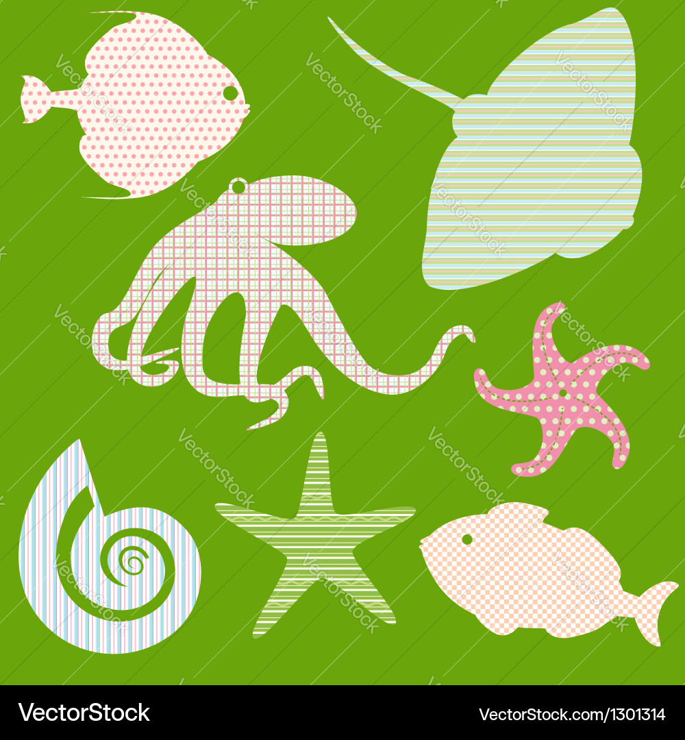 Set 3 of fish silhouettes with simple patterns vector image
