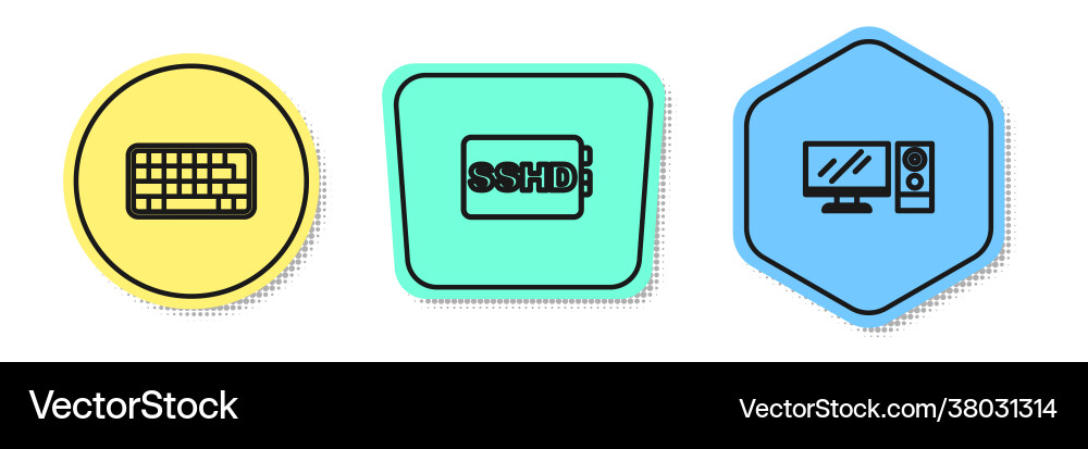 Set line keyboard sshd card and computer monitor Vector Image