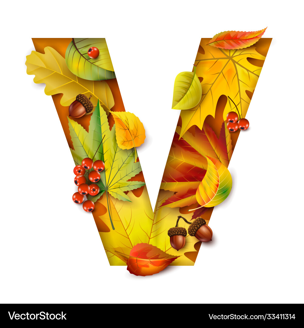 Stylized Autumn Foliage Letter V Vector Image