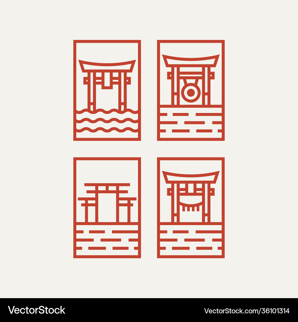 Torii gate minimalist line art set logo design Torii gate minimalist line art set logo design vector image