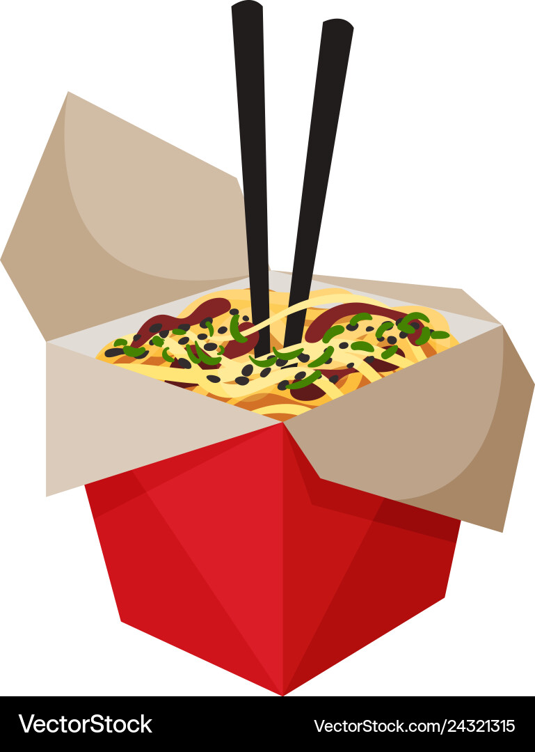 Chinese food box with chopsticks on white Chinese food box with chopsticks on white vector image