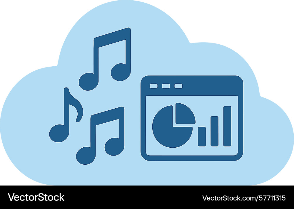 Cloud symbol with musical notes and graph window Cloud symbol with musical notes and graph window vector image