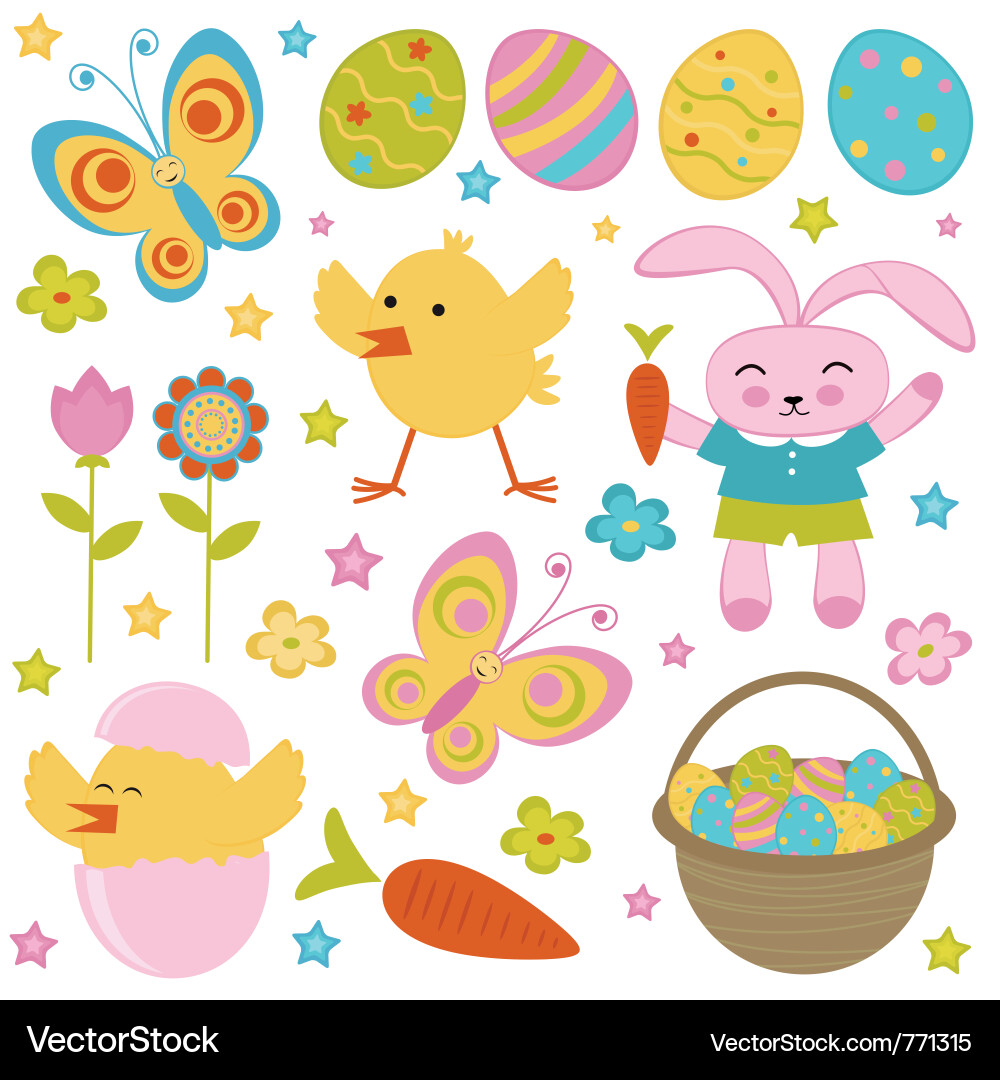 Cute Easter Cartoon Set vector image
