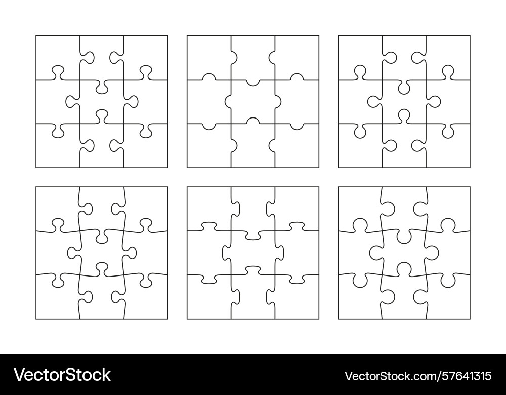 Jigsaw outline grid set with 9 details scheme vector image