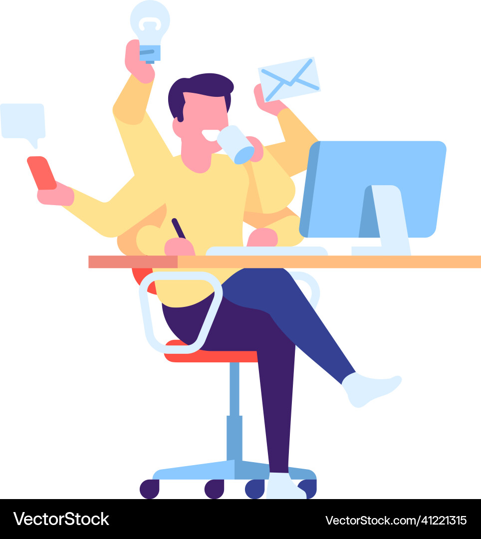 Man with many arms effective workload management Man with many arms effective workload management vector image