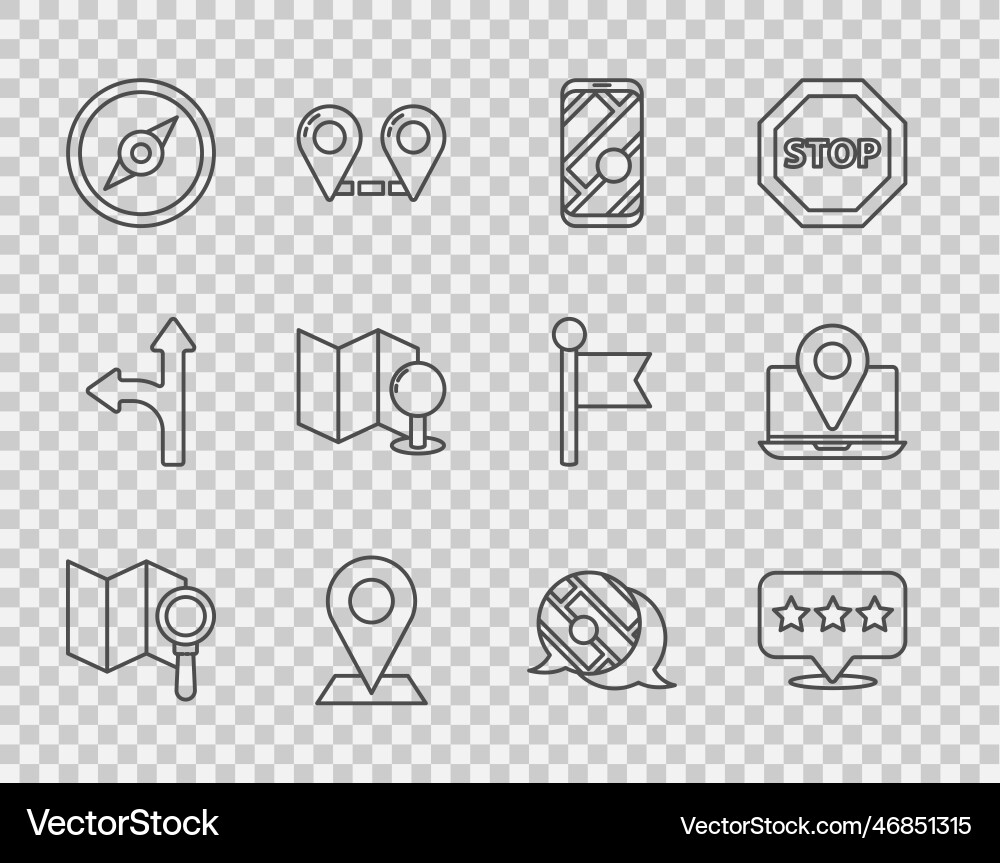 Set line search location map pointer with star Set line search location map pointer with star vector image