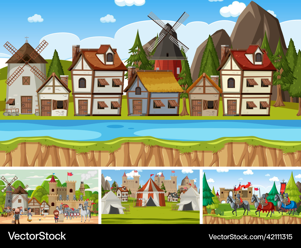 Set of different scene medieval Set of different scene medieval vector image