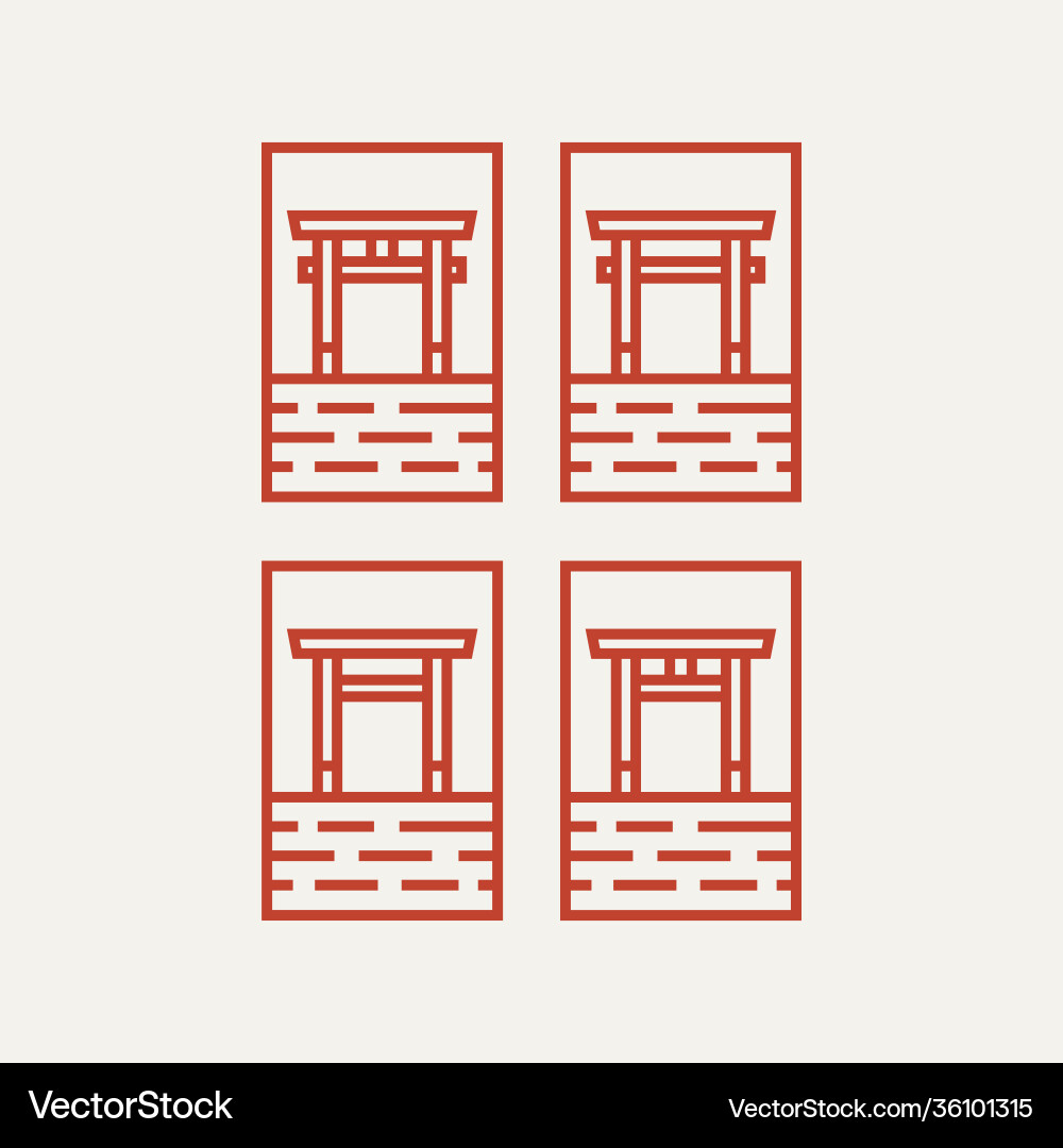 Set torii gate simple line art logo design Vector Image