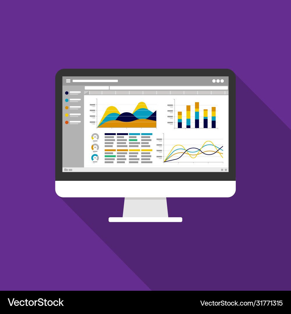 Web statistics analytic charts on computer screen vector image