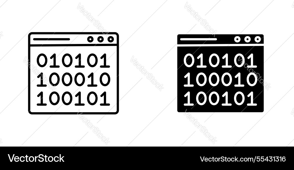 Binary code icons set in filled and strokes Binary code icons set in filled and strokes vector image