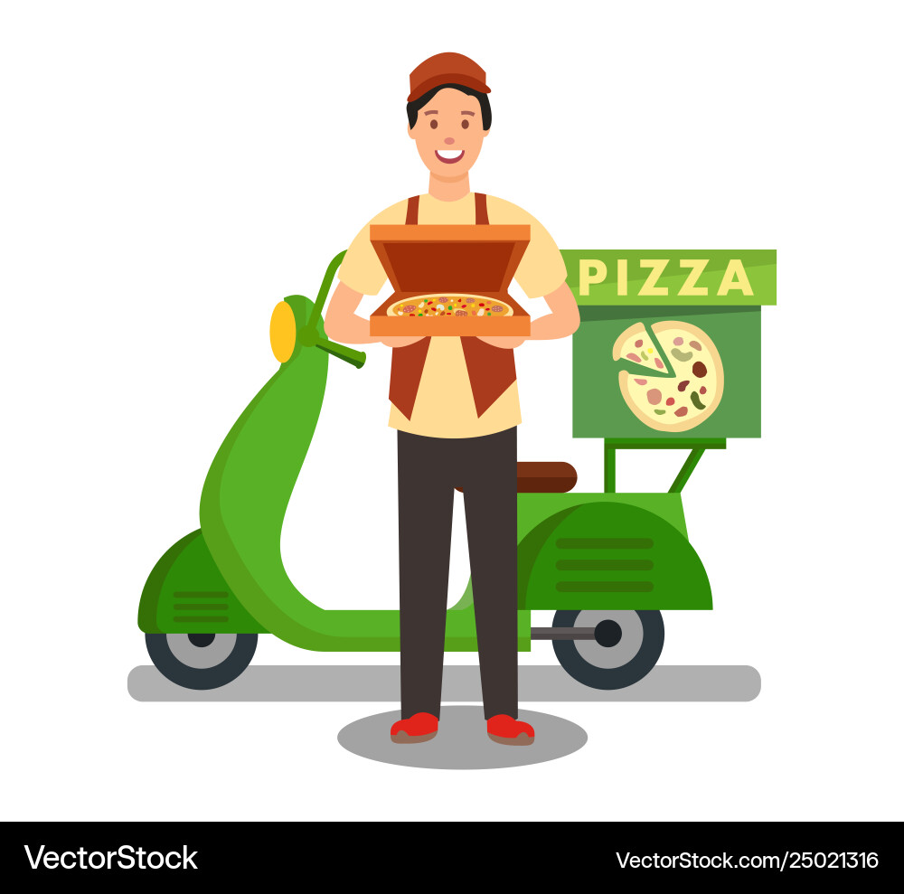 Courier delivering pizza flat Courier delivering pizza flat vector image