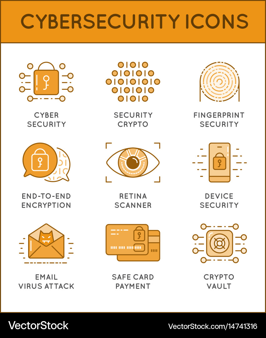 Cyber security thin line icons set computer vector image