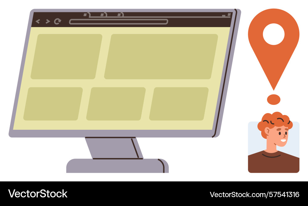 Desktop browser interface with location marker Desktop browser interface with location marker Vector Image