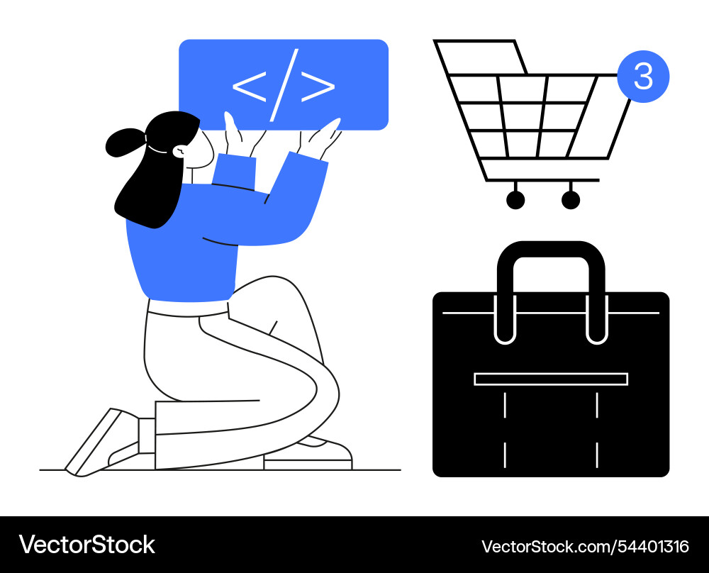 Female developer coding with elements of online Female developer coding with elements of online vector image