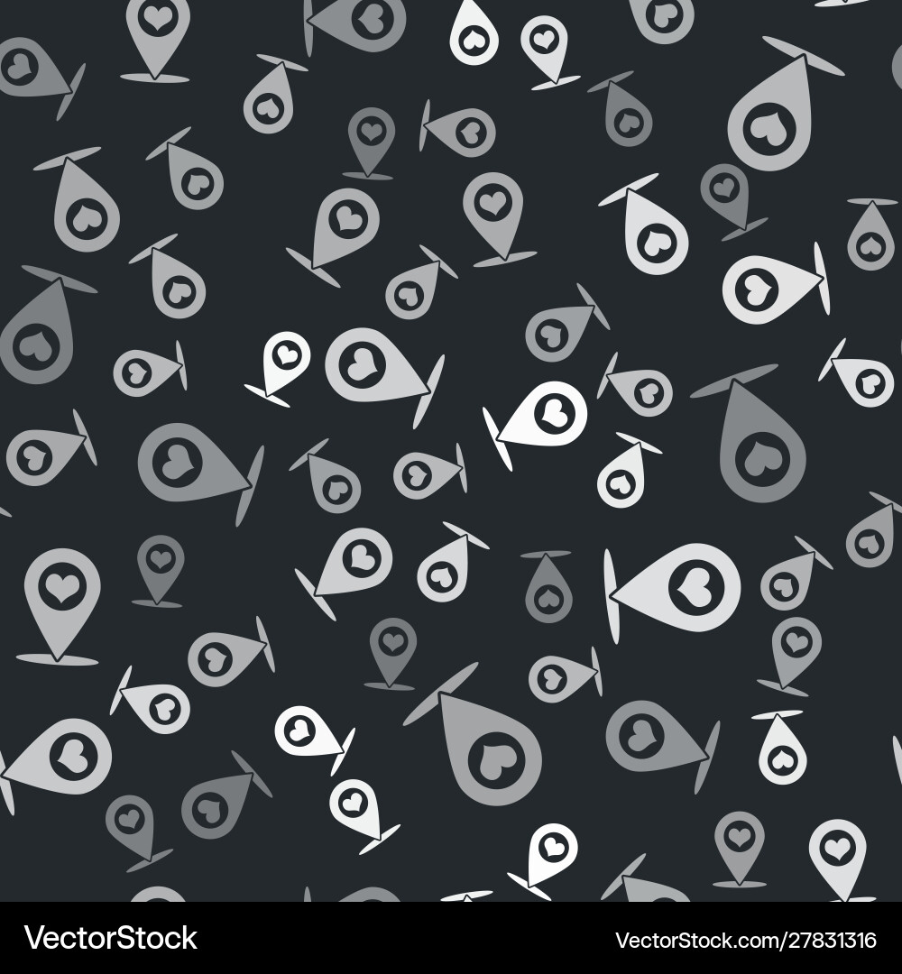 Grey map pointer with heart icon isolated seamless Grey map pointer with heart icon isolated seamless vector image