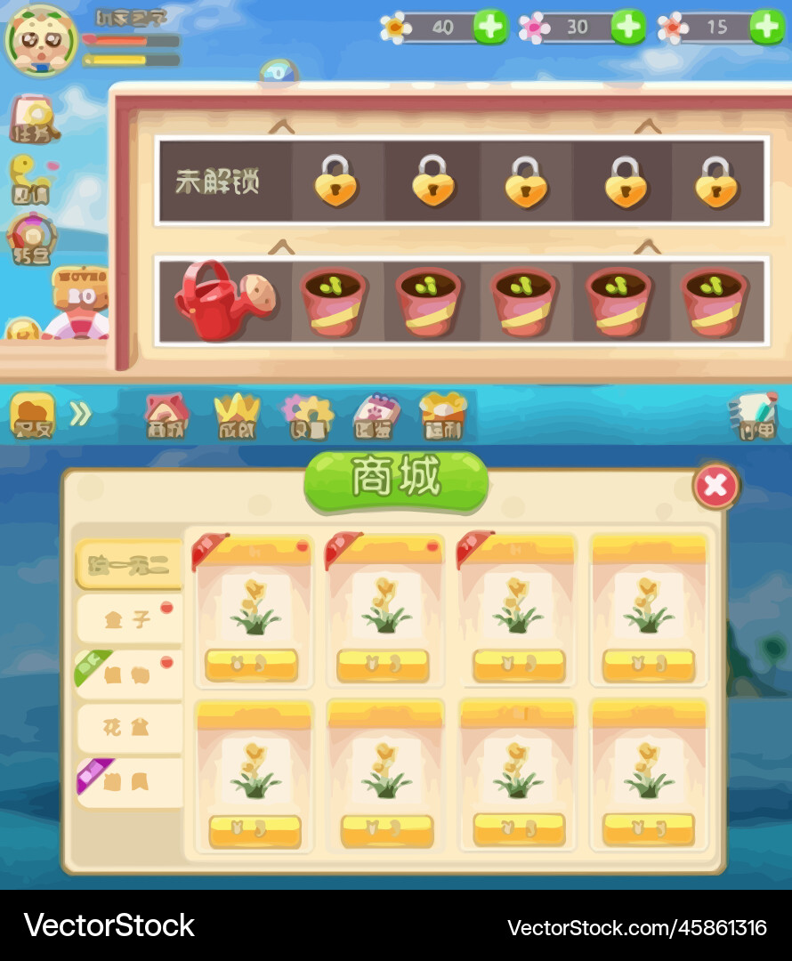 Komplettes Set von Level-Taste Spiel ui Pop-up-Symbol vektorbild